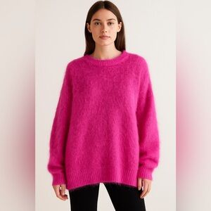 Free People Hot Pink Eyelash Alpaca Oversized Sweater Size Small